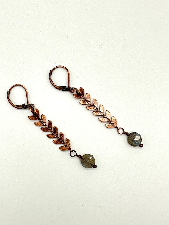 Copper and Gemstone Arrow Earrings