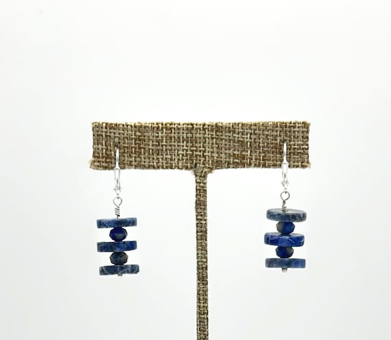 Sodalite Earrings Stacked Gemstone