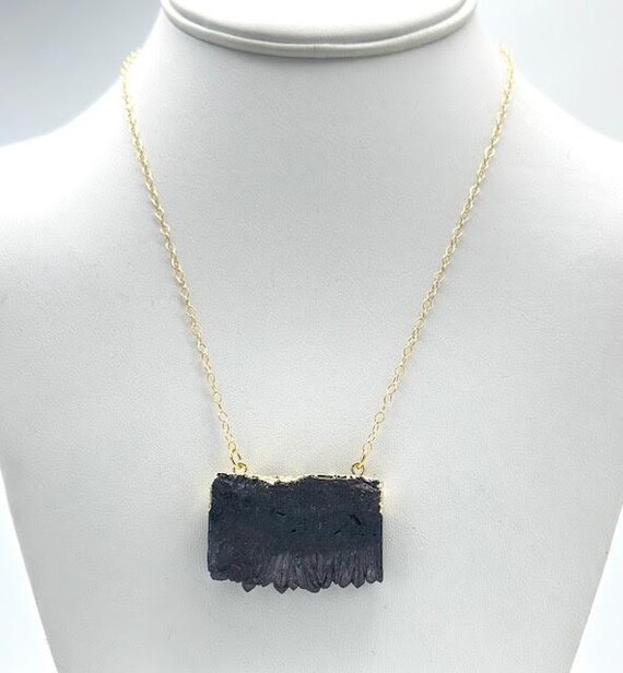 Black Druzy Agate Slice Necklace