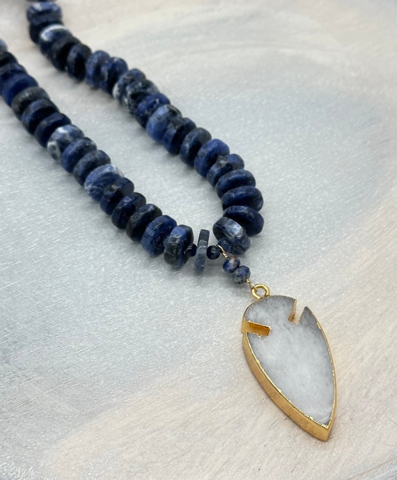 Sodalite Chunky Arrowhead Necklace