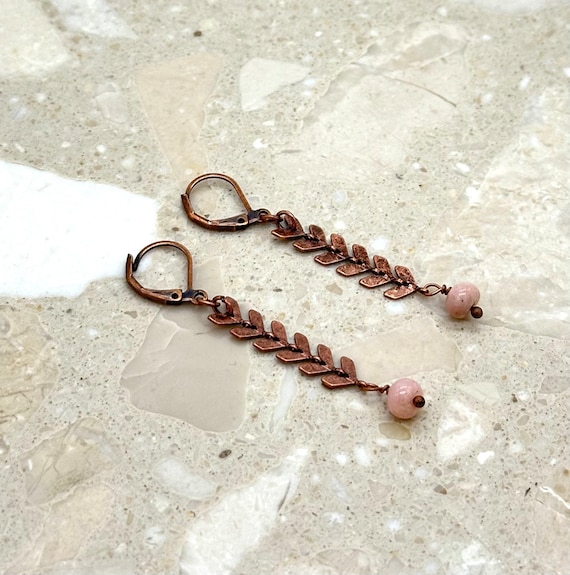Copper and Gemstone Arrow Earrings