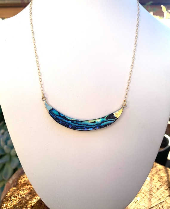 Abalone Crescent Necklace Abalone pendant and gold necklace