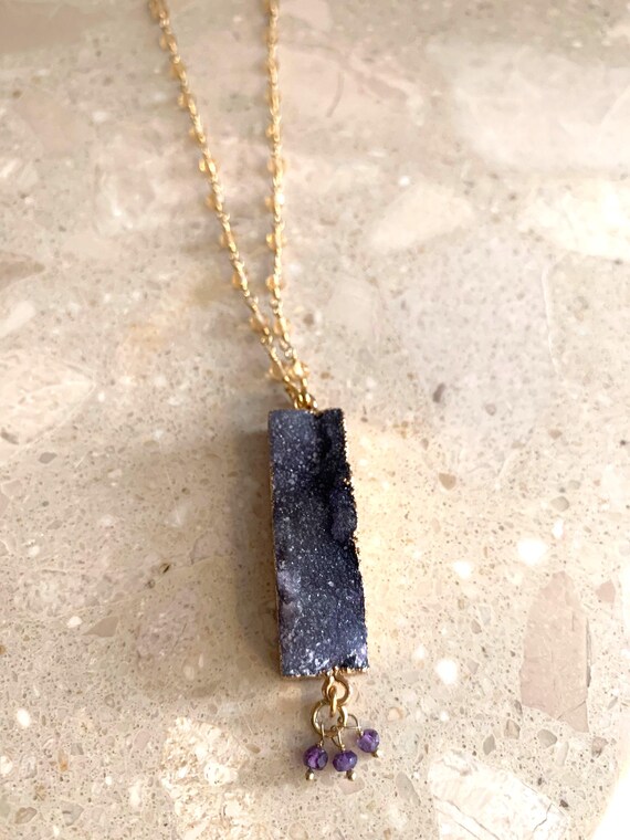 Purple Druzy and Citrine Necklace