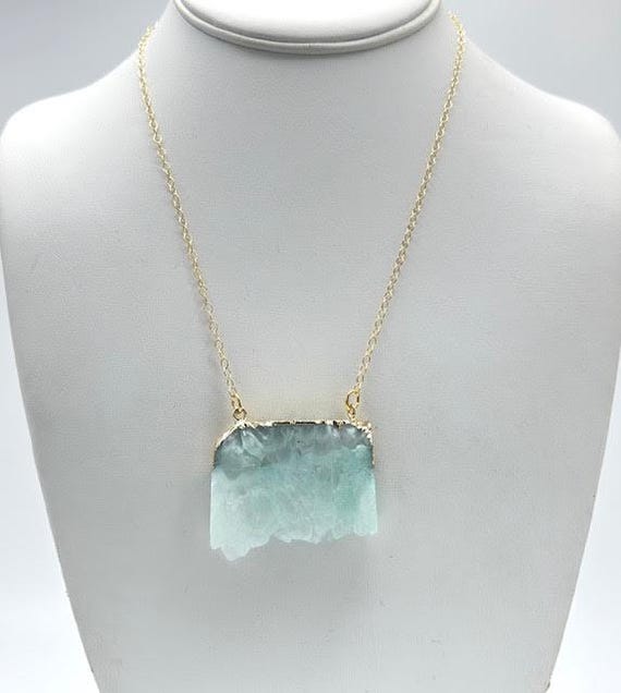 Green Seafoam Druzy Agate Slice Necklace