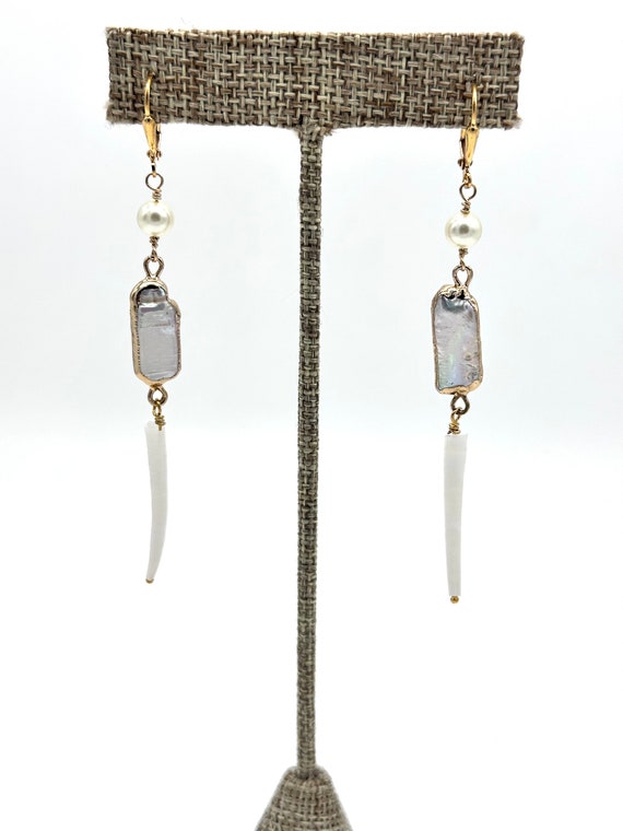 Dentalium and Pearl Earrings