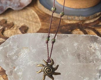 Bronze Spiral Sun Earthy Czech Glass Handmade Necklace