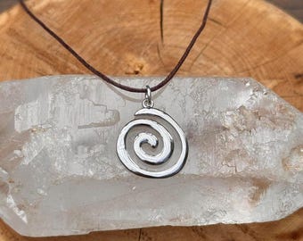 silver swirl necklace ꧂ brown cord bohemian simple handmade jewelry ٭* waterproof • stainless steel • non-tarnishing