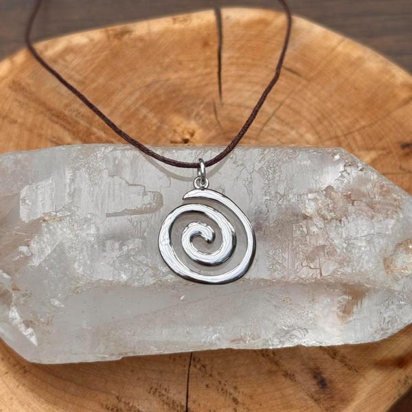 Collar de remolino de plata con cordón marrón, joyería bohemia sencilla hecha a mano ٭* resistente al agua • acero inoxidable • no se deslustra