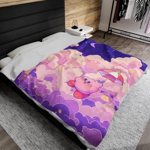 Kirby blanket | soft plush velveteen blanket for baby/kid/daughter | 3 Sizes | cute cartoon blanket, kirby cute, home decor | cozy gift