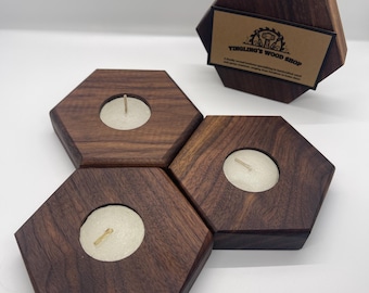 Handmade Hexagon Tealight Candle Holder - Set of 3