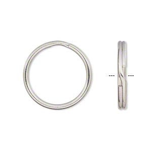 May include: Silver key ring with a circular shape. The ring is open and ready to be used for attaching keys or other items.