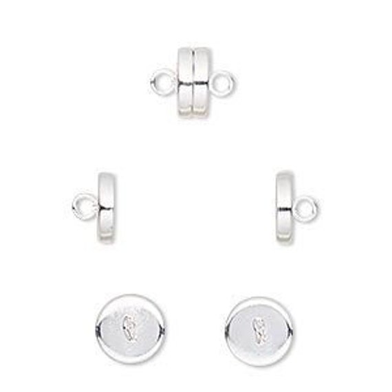 Two magnetic barrel clasps of silver-plated steel, 8x4mm