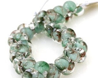 10 Sea Grass 10mm Teardrop Beads - Handmade Lampwork Boro Glass (21812)