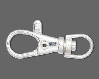 2 Lobster claw swivel clasps, silver-plated "pewter" , 31x13mm.
