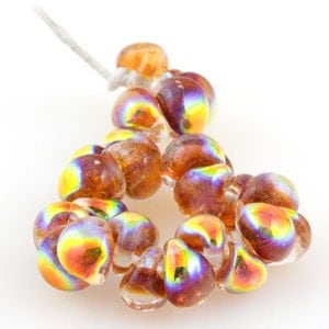 10 Fire Amber Teardrop Handmade Dichroic Lampwork Beads - 10mm (22013)