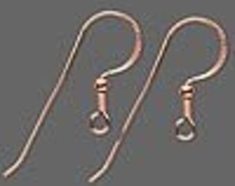 10 Shiny Copper Earwires - 21 gauge fishhook style with ball and coil