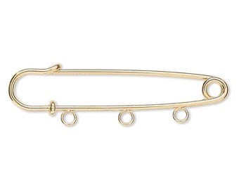 Alfiler para falda escocesa, acero chapado en oro, 2 pulgadas con 3 presillas