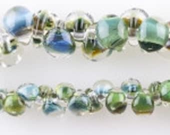 10 Mini Teardrop Handmade Lampwork Beads --Multi Forest Green 4mm (2336)