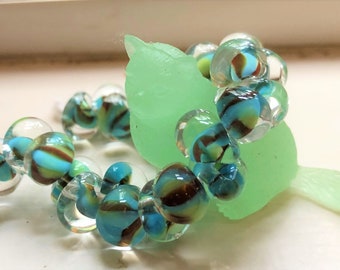 10 Teardrop Handmade Lampwork Beads - Exotic series Sea Glass 11mm (24198)