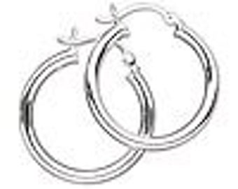 One pair of Sterling Silver 25mm round hoop earrings with latch- back closure.