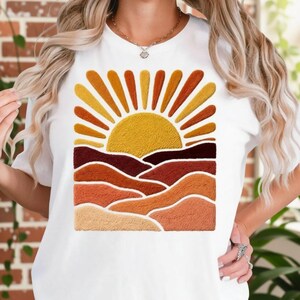 Retro Sunset Shirt, Vintage Sun Landscape Tee, Boho Desert Sun Shirt, Nature Graphic Tee, Summer Shirt, Print Only, Not Crochet