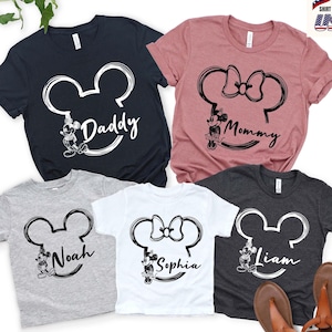 Custom Name Disney Family Vacation Matching Shirts, Mickey and Minnie Head Shirts, Personalized Disney Trip Matching Shirts