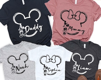 Custom Name Disney Family Vacation Matching Shirts, Mickey and Minnie Head Shirts, Personalized Disney Trip Matching Shirts