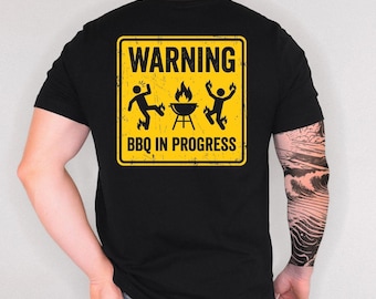 BBQ Shirt, Funny Grilling Shirt, Warning BBQ In Progress T Shirt, Backyard Cookout Shirt, Grill Master Gift For Men
