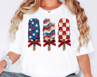 Comfort Colors® Patriotic Popsicle Shirt, 4th Of July Graphic Tee, Red White Blue Summer T Shirt , Print only- Not real Painting