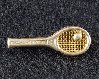 Tiny Tennis Racket Pin - Tennis Racket Brooch - Goldtone - Vintage - Wimbledon - Mid-century - French Open - Love Is Love - ITA - ATA