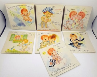 Set of Vintage Unused Hot'N'Tots Birthday Greeting Cards - 1940s - Vintage Birthday -Vintage Miss You - Vintage Get Well - NOS Made in - USA