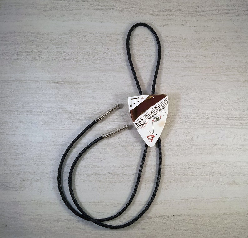 Fred Babb Bolo Tie Ceramic Bolo F Babb Face Bolo Fred Babb Ceramic Necktie Urban Cowboy Music Bolo 1980s Bolo Urban Cowgirl