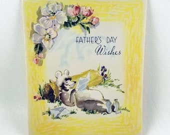 Vintage Unused Fathers Day Card - 1940s - NOS - Bear Reading a Letter - bear - reading bear - dogwood - embossed - Unsigned - USA