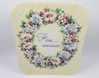 Vintage Unused Anniversary Card - fill in the blank- 1940s - NOS - floral wreath - daisies - customize - midcentury -  -Unsigned - USA