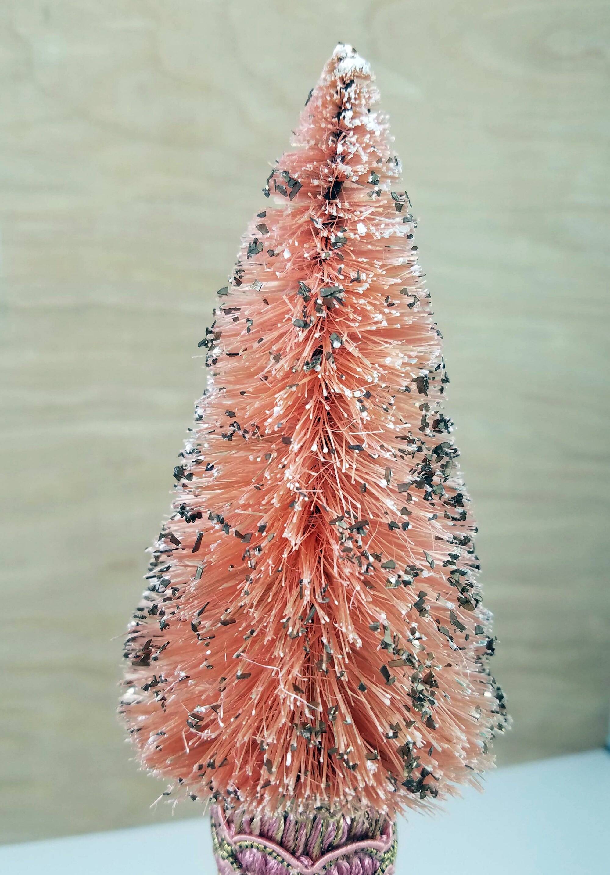 Pink Bottle Brush Tree with Gold Glass Glitter Ornaments Etsy