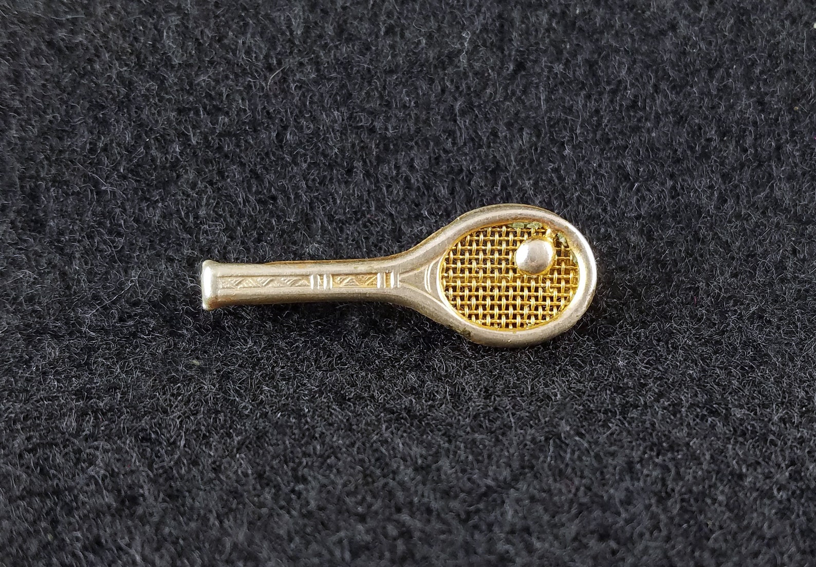 Tiny Tennis Racket Pin Tennis Racket Brooch Goldtone Etsy