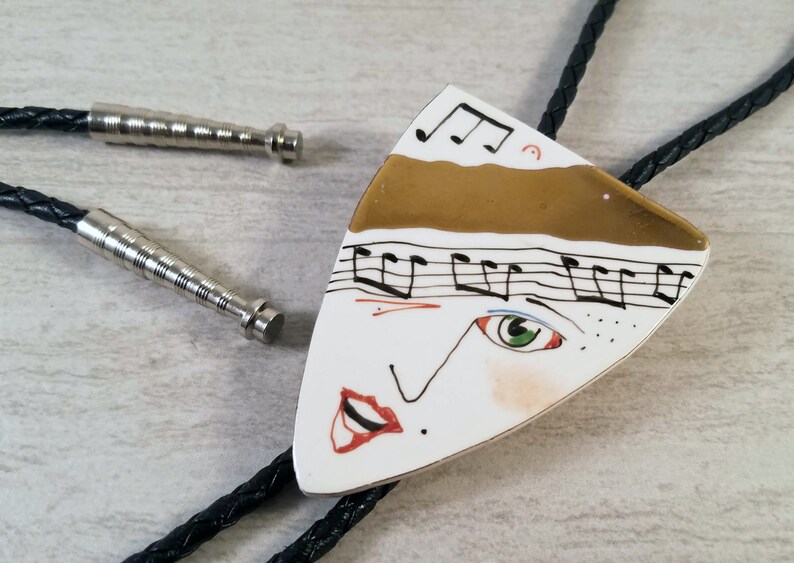 Fred Babb Bolo Tie Ceramic Bolo F Babb Face Bolo Fred Babb Ceramic Necktie Urban Cowboy Music Bolo 1980s Bolo Urban Cowgirl