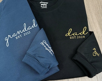 Sudadera bordada personalizada para papá, sudadera para abuelo con nombres de niños en la manga, regalo para papá primerizo, regalo del Día del Padre para papá y abuelo.