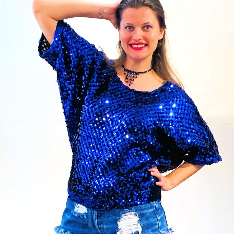 French Exit Sequin Top - Blue