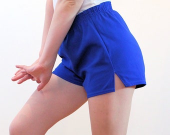 70s Tennis Shorts M, Vintage Blue Retro Athletic Unisex Nylon Sporty Short 1970s Sportswear Hot Pants, Medium