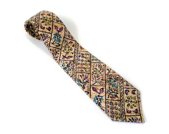 Cravate batik des années 70, cravate hippie homme vintage unisexe rétro funky large en coton violet fait à la main