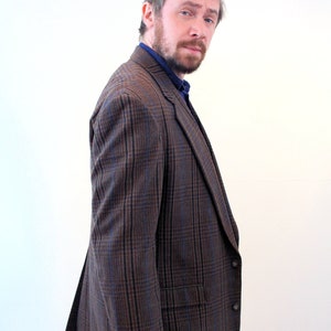 90s Plaid Haband Blazer 42L, Vintage Brown Maroon Wool Blend Corpcore Jacket, Large Tall