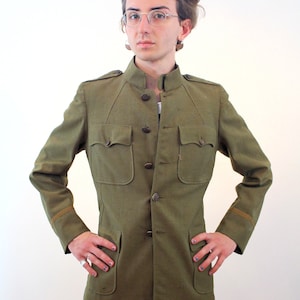 1918 WWI Army Jacket S M, Antique Soldier&#39;s Uniform, Historical Vintage Doughboy Olive Wool Military Combat Coat Eagle Buttons World War One