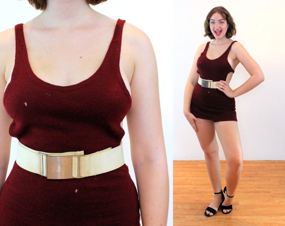 1920s Swimsuit S, Wine Red Wool Web Foot Jantzen B