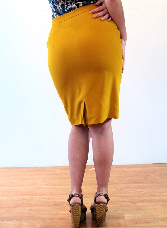 80s "Rena Rowan" Yellow Skirt M, Vintage Mustard … - image 3
