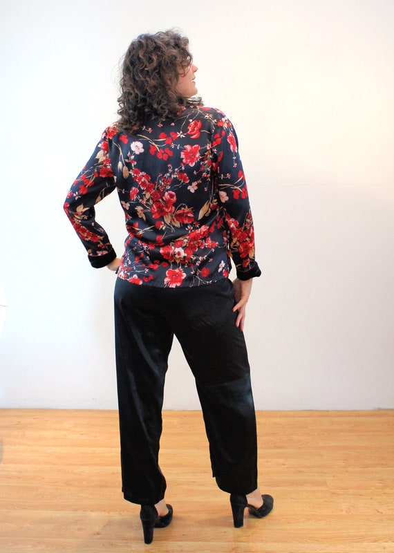 90s Jones NY Pajamas S, Vintage Black Satin Pants… - image 4