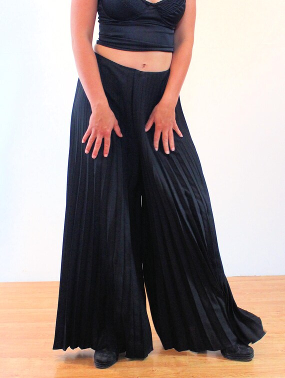激レア　希少VINTAGE 70s alex colman ロング パンツドレス 70s Palazzo Pants M, Vintage Black Alex Colman Pleated Wide Leg