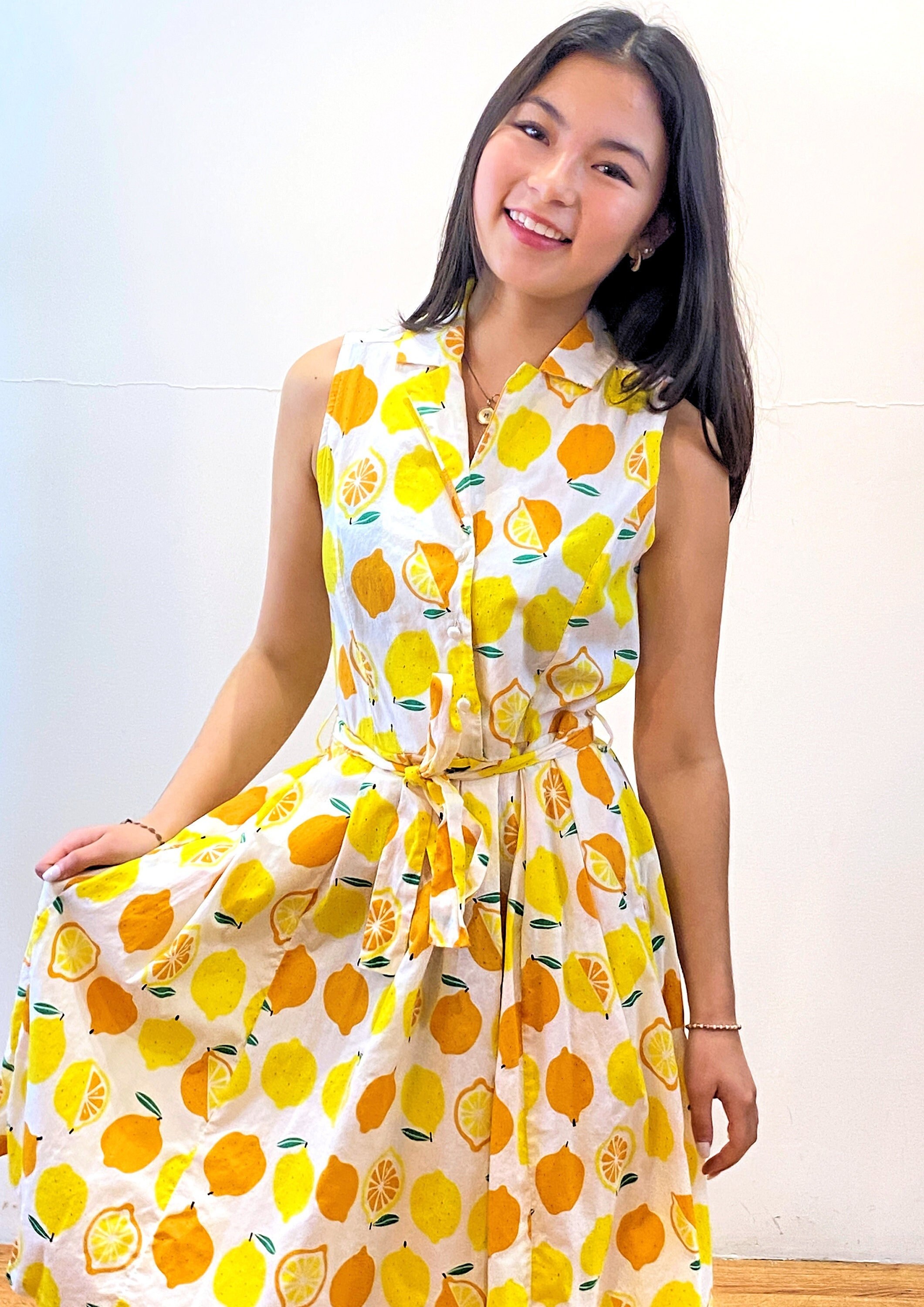 Y2K Lemon Print Dress S, Vintage Yellow 50s Style Citrus Y2K Lemon Print Dress S, Vintage Yellow 50s Style Citrus