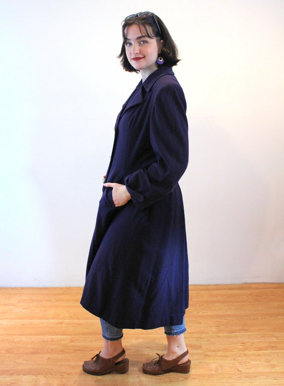 40s Double Breasted Trench Coat M, Vintage Navy B… - image 4