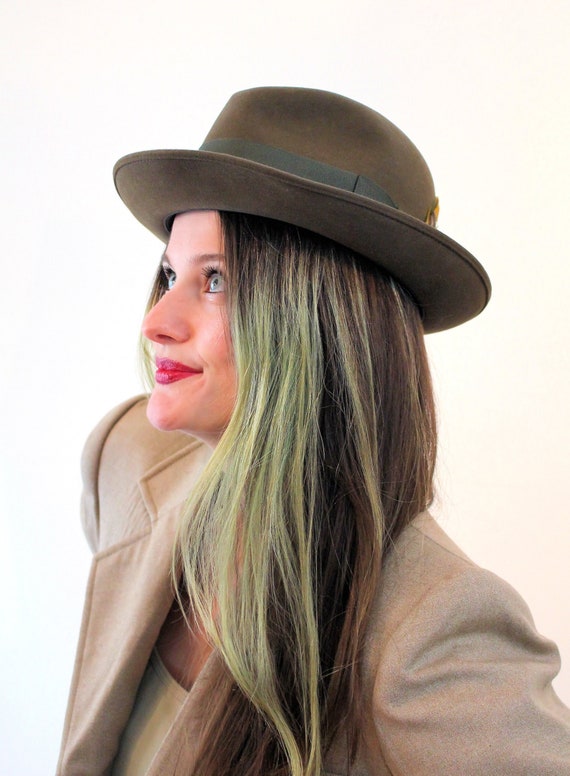 40s Knox Fedora Hat Size 7 SMALL, Vintage Brown Olive Fur 40s Knox Fedora Hat Size 7 SMALL, Vintage Brown Olive Fur